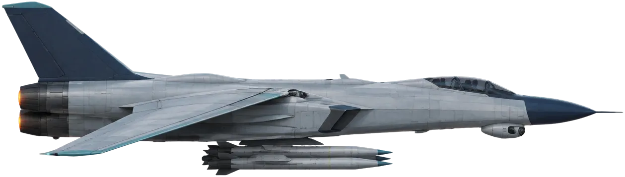 Fulmar M-18 dari samping: jet serang jarak jauh bersayap menyapu dengan hidung runcing.