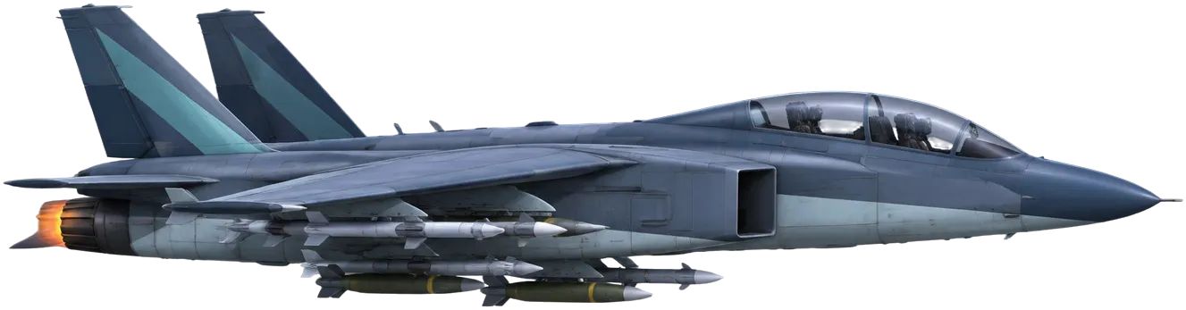 Skua M-15 dari samping: jet dua kursi bermesin ganda berlivery abu slate dengan rudal di bawah sayap.